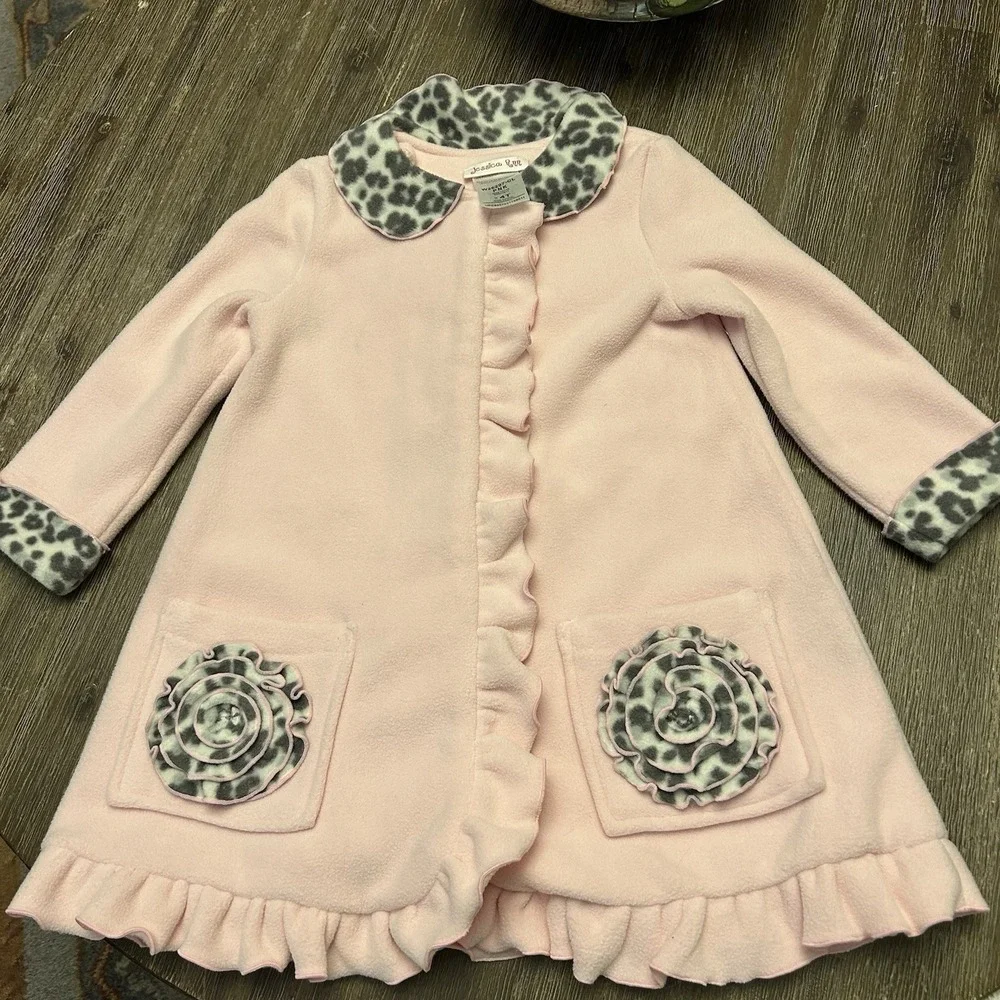 Jessica Ann Girls Button Up‎ Coat Pink Flower Details-Size: 4T Toddler